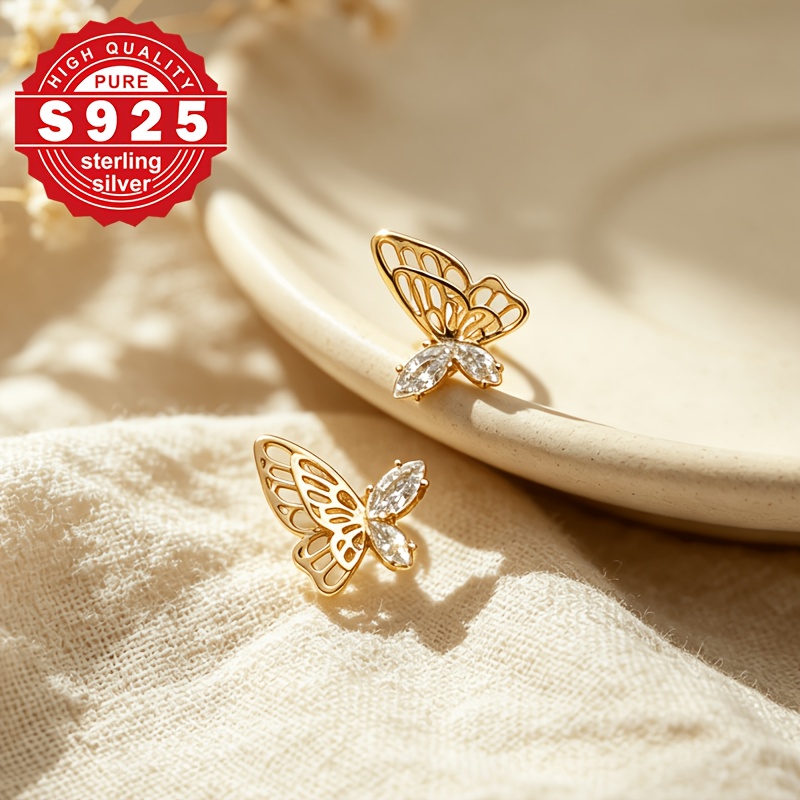 S925 Silver Stud Earrings with Sparkling Synthetic Zirconia